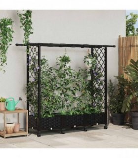 vidaXL Raised Bed with Trellis and Roof Black 164 x 40 x 127 cm PP