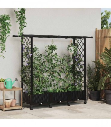 vidaXL Raised Bed with Trellis and Roof Black 164 x 40 x 127 cm PP