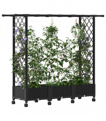 vidaXL Raised Bed with Trellis and Roof Black 164 x 40 x 127 cm PP