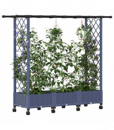 vidaXL Raised Bed with Trellis and Roof Grey 164 x 40 x 127 cm PP