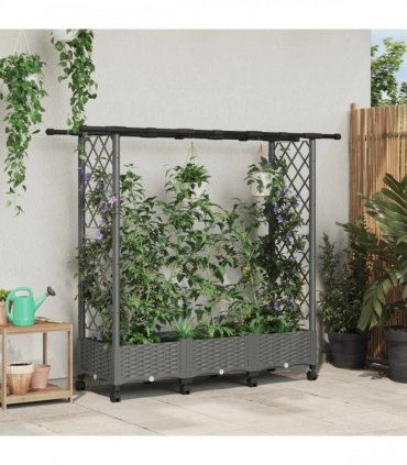 vidaXL Raised Bed with Trellis and Roof Light Grey 164 x 40 x 127 cm