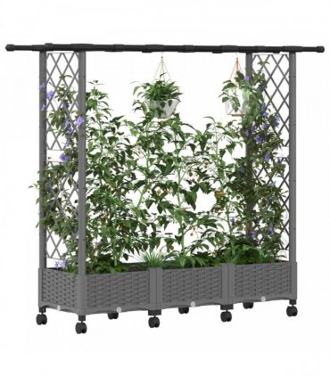 vidaXL Raised Bed with Trellis and Roof Light Grey 164 x 40 x 127 cm