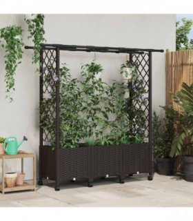 vidaXL Raised Bed with Trellis and Roof Brown 162.5 x 40 x 142 cm PP