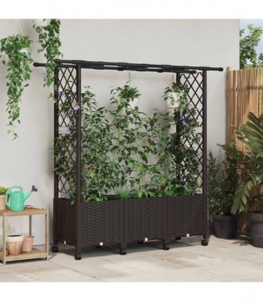 vidaXL Raised Bed with Trellis and Roof Brown 162.5 x 40 x 142 cm PP