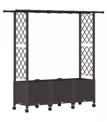 vidaXL Raised Bed with Trellis and Roof Brown 162.5 x 40 x 142 cm PP