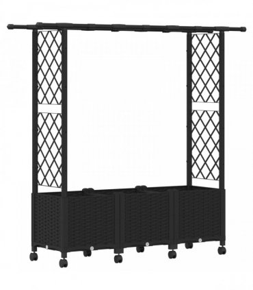 vidaXL Raised Bed with Trellis and Roof Black 162.5 x 40 x 142 cm PP
