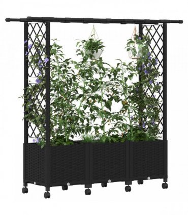 vidaXL Raised Bed with Trellis and Roof Black 162.5 x 40 x 142 cm PP