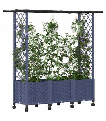 vidaXL Raised Bed with Trellis and Roof Grey 162.5 x 40 x 142 cm PP