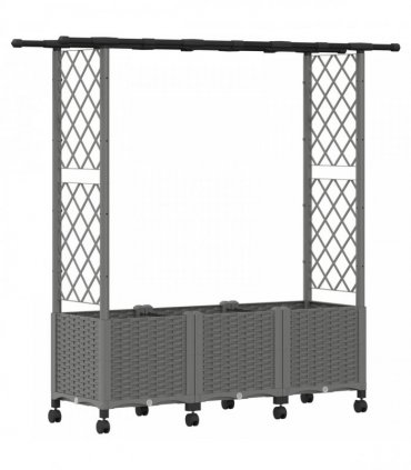 vidaXL Raised Bed with Trellis and Roof Light Grey 162.5 x 40 x 142 cm