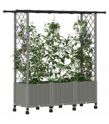 vidaXL Raised Bed with Trellis and Roof Light Grey 162.5 x 40 x 142 cm