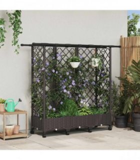 vidaXL Raised Bed with Trellis and Roof Brown 164 x 40 x 127 cm PP