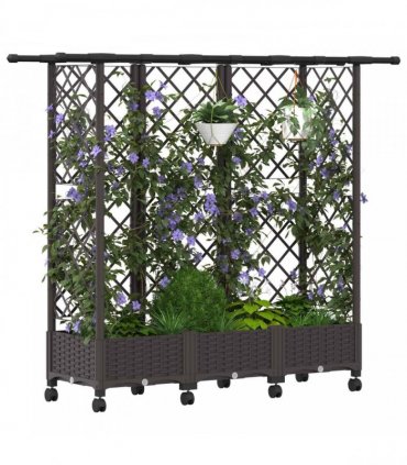 vidaXL Raised Bed with Trellis and Roof Brown 164 x 40 x 127 cm PP
