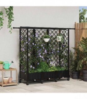 vidaXL Raised Bed with Trellis and Roof Black 164 x 40 x 127 cm PP