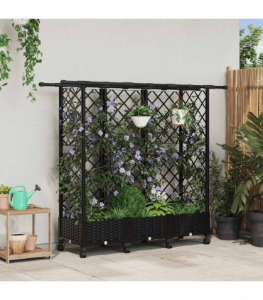 vidaXL Raised Bed with Trellis and Roof Black 164 x 40 x 127 cm PP