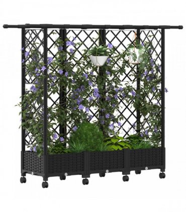 vidaXL Raised Bed with Trellis and Roof Black 164 x 40 x 127 cm PP