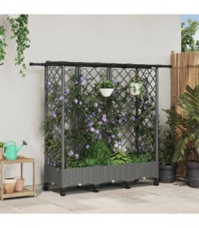 vidaXL Raised Bed with Trellis and Roof Light Grey 164 x 40 x 127 cm