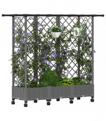 vidaXL Raised Bed with Trellis and Roof Light Grey 164 x 40 x 127 cm