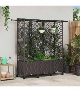 vidaXL Raised Bed with Trellis and Roof Brown 163.5 x 40 x 142 cm PP