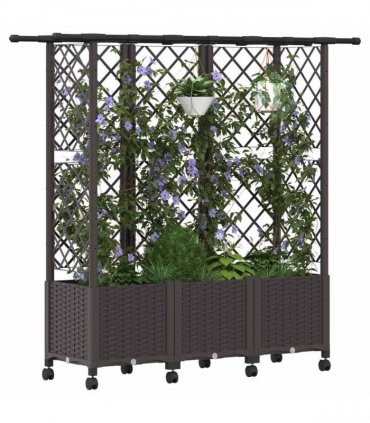 vidaXL Raised Bed with Trellis and Roof Brown 163.5 x 40 x 142 cm PP