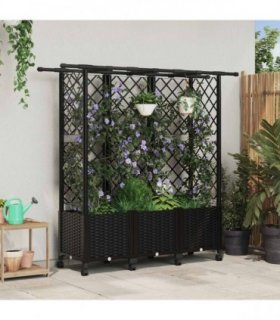 vidaXL Raised Bed with Trellis and Roof Black 163.5 x 40 x 142 cm PP