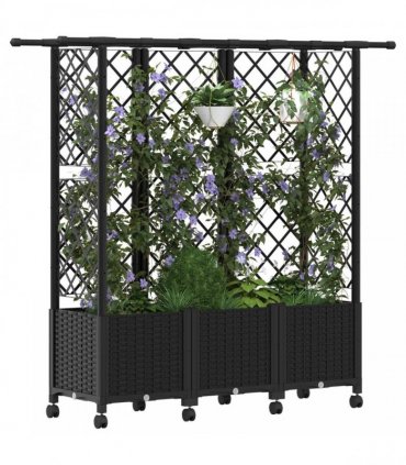 vidaXL Raised Bed with Trellis and Roof Black 163.5 x 40 x 142 cm PP
