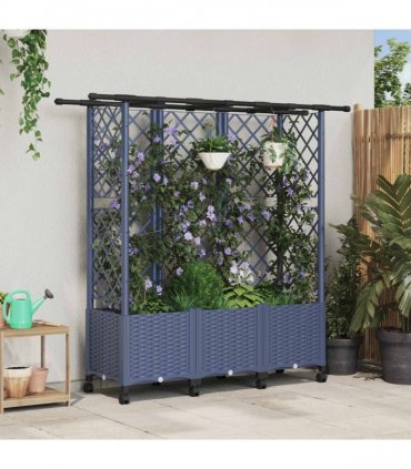 vidaXL Raised Bed with Trellis and Roof Grey 163.5 x 40 x 142 cm PP