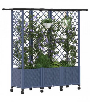 vidaXL Raised Bed with Trellis and Roof Grey 163.5 x 40 x 142 cm PP