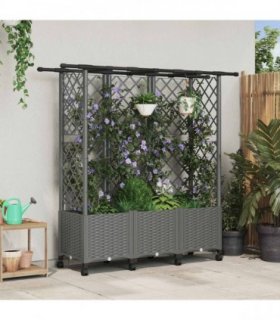 vidaXL Raised Bed with Trellis and Roof Light Grey 163.5 x 40 x 142 cm