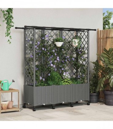 vidaXL Raised Bed with Trellis and Roof Light Grey 163.5 x 40 x 142 cm