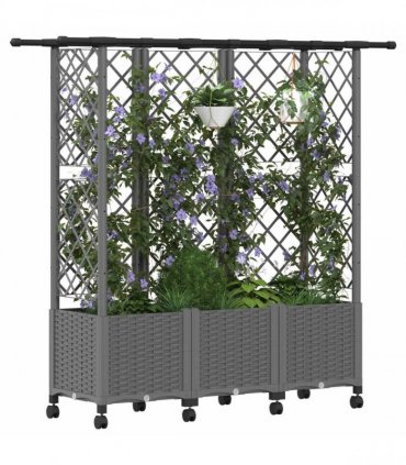 vidaXL Raised Bed with Trellis and Roof Light Grey 163.5 x 40 x 142 cm