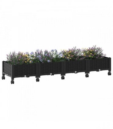 vidaXL Garden Planter with Wheels Black 160 x 40 x 29 cm PP