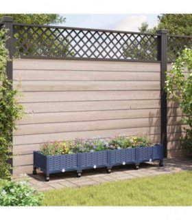 vidaXL Garden Planter with Wheels Blue Grey 160 x 40 x 29 cm PP