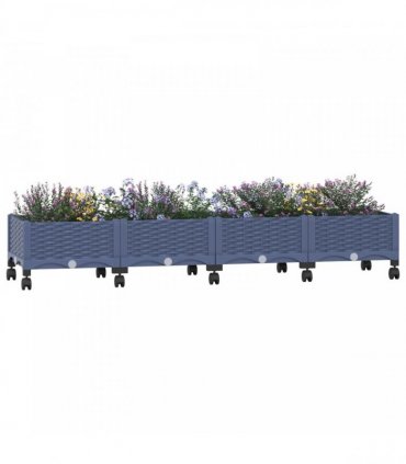 vidaXL Garden Planter with Wheels Blue Grey 160 x 40 x 29 cm PP
