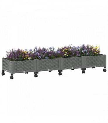 vidaXL Garden Planter with Wheels Light Grey 160 x 40 x 29 cm PP
