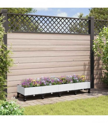 vidaXL Garden Planter with Wheels White 160 x 40 x 29 cm PP