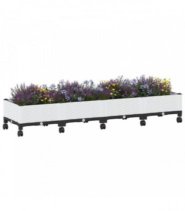 vidaXL Garden Planter with Wheels White 160 x 40 x 29 cm PP