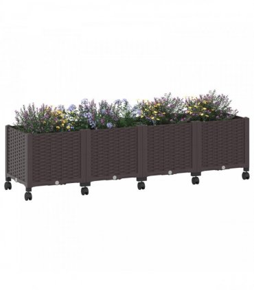 vidaXL Garden Planter with Wheels Brown 160 x 40 x 44 cm PP