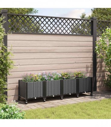 vidaXL Garden Planter with Wheels Black 160 x 40 x 44 cm PP