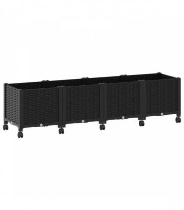 vidaXL Garden Planter with Wheels Black 160 x 40 x 44 cm PP