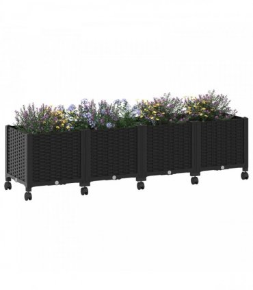 vidaXL Garden Planter with Wheels Black 160 x 40 x 44 cm PP