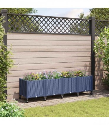 vidaXL Garden Planter with Wheels Blue Grey 160 x 40 x 44 cm PP