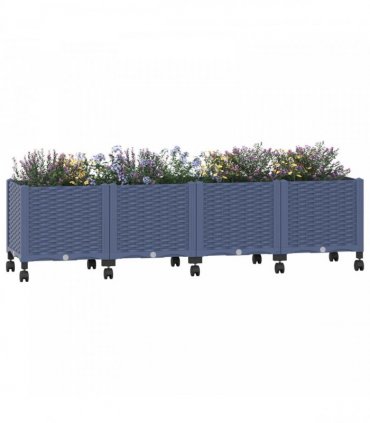 vidaXL Garden Planter with Wheels Blue Grey 160 x 40 x 44 cm PP