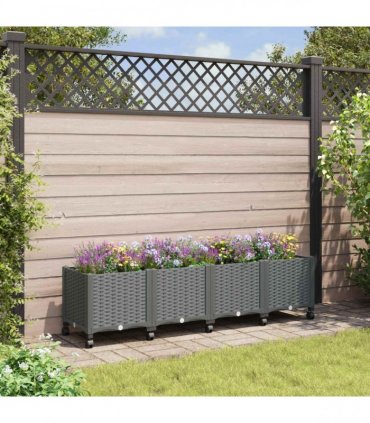 vidaXL Garden Planter with Wheels Light Grey 160 x 40 x 44 cm PP