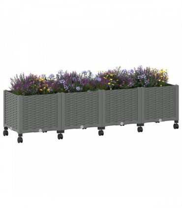 vidaXL Garden Planter with Wheels Light Grey 160 x 40 x 44 cm PP