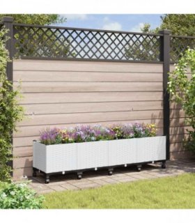 vidaXL Garden Planter with Wheels White 160 x 40 x 44 cm PP