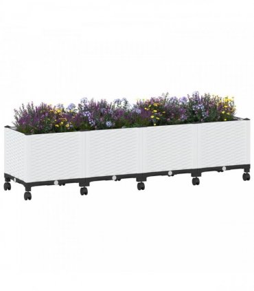 vidaXL Garden Planter with Wheels White 160 x 40 x 44 cm PP