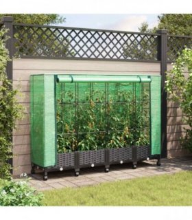 vidaXL Garden Planter with Greenhouse Cover&Wheels 4 pcs Brown PP