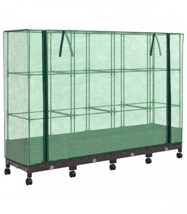 vidaXL Garden Planter with Greenhouse Cover&Wheels 4 pcs Brown PP