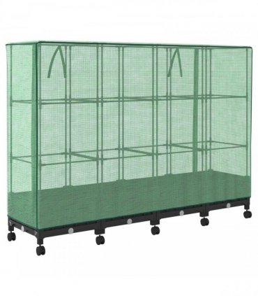 vidaXL Garden Planter with Greenhouse Cover&Wheels 4 pcs Black PP