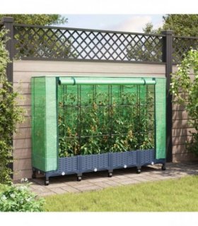 vidaXL Garden Planter with Greenhouse Cover&Wheels 4 pcs Blue Grey PP